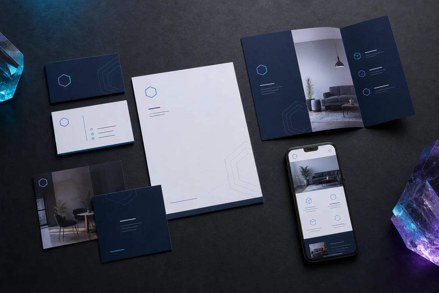 Example of coordinated launch materials for a small business