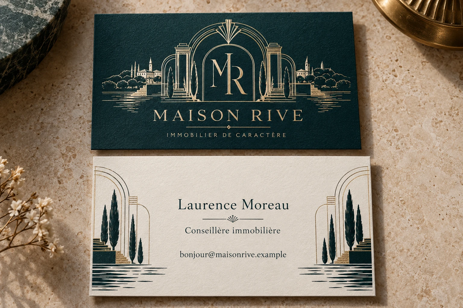 Maison Rive coordinated front and back business-card concept