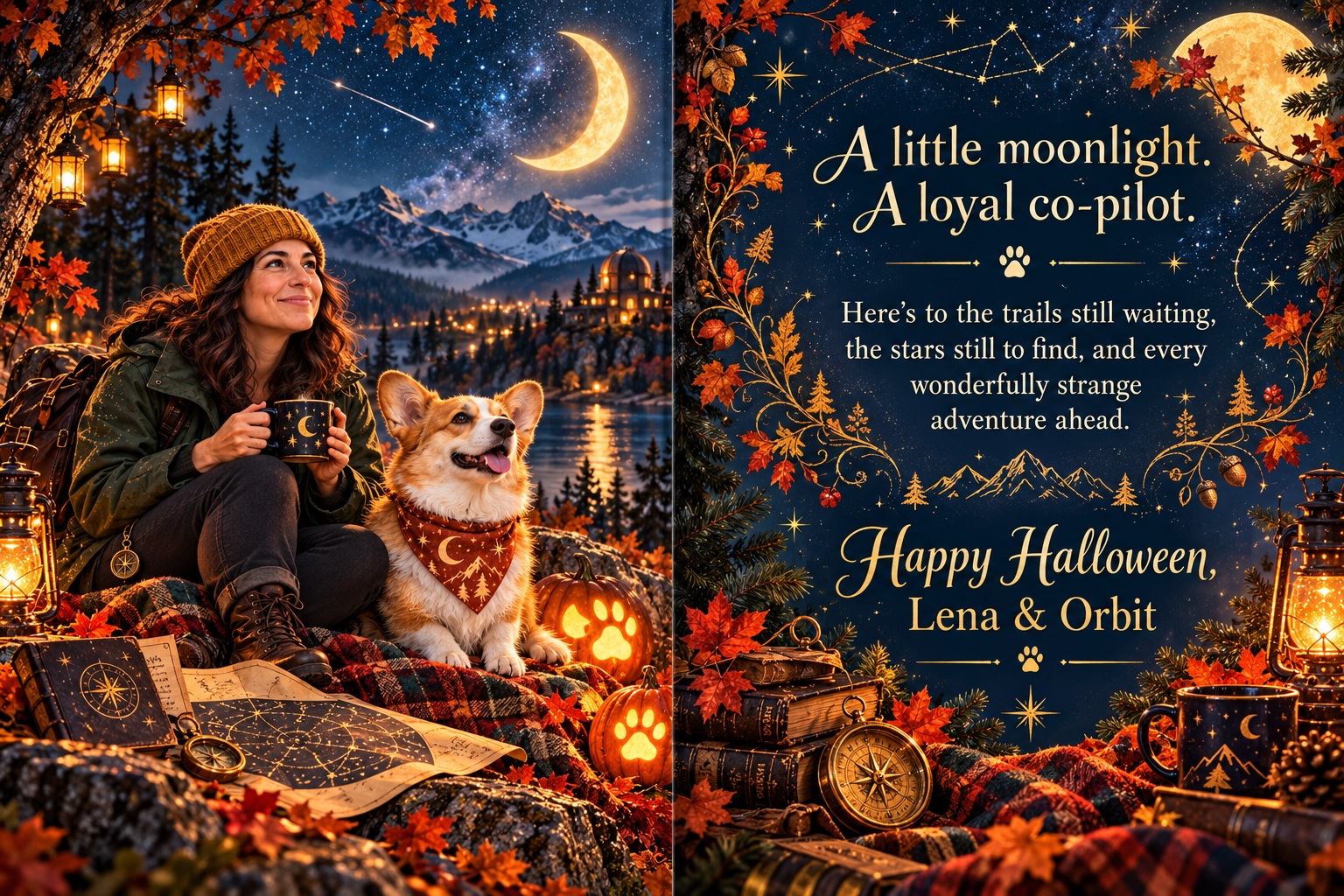 Lena & Orbit: The Night Shift: custom illustrated two-page interior with a personalized greeting.